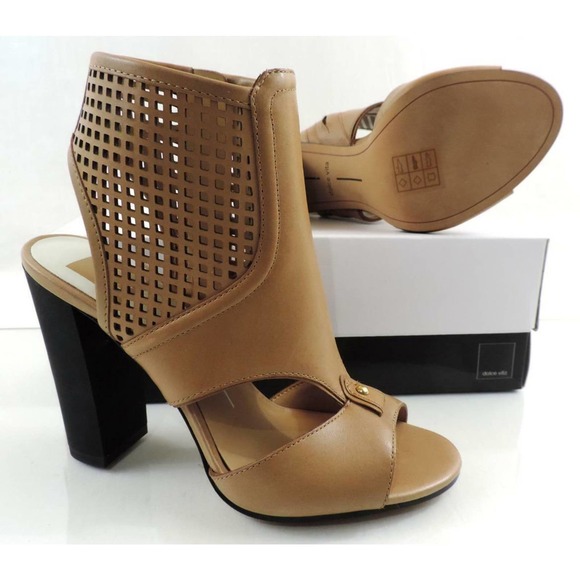 Dolce Vita Nona Open Toe Side Zip Heeled Sandal Booties Caramel Leather - Picture 8 of 8